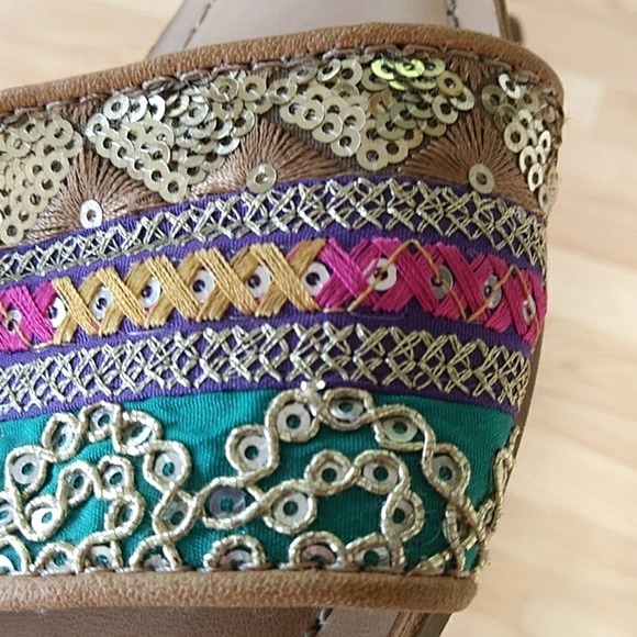 Merona Embellished Sequins Open Toe Flats 8 Pink Yellow Brown - Picture 8 of 9